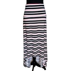 LuLaRoe Black and Pink Striped High Low Skirt